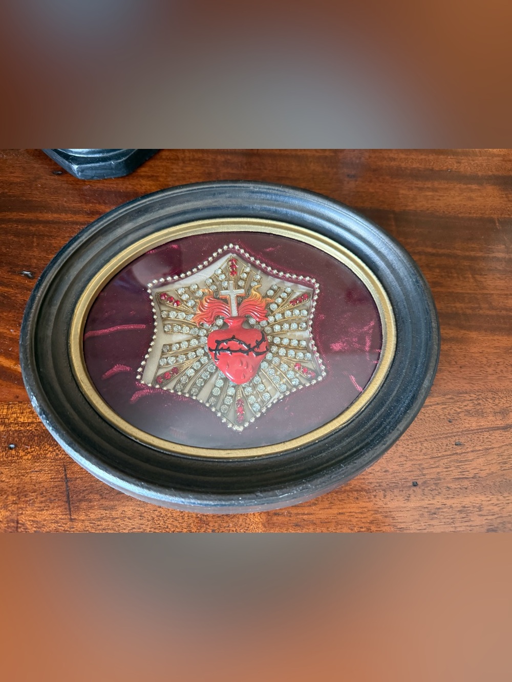 Embellished Sacred Heart Medallion Wall Art - Red & Gold
